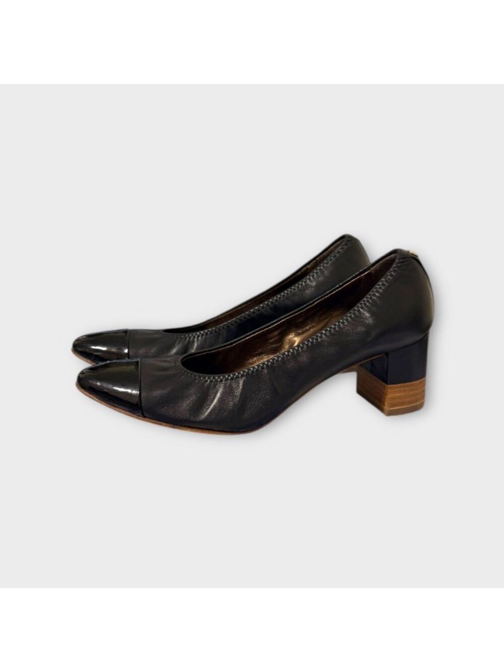 AGL Cap Toe Spirit Block Heel Pumps 37.5 Black Leather Patent Classic Coco 2"
